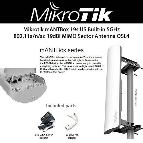 Mikrotik mANTBox 19s Built-in 5GHz 802.11a/ N/ ac 19dBi MIMO Sector 안테나 OSL4 (RB921GS-5HPacD-19S-US)