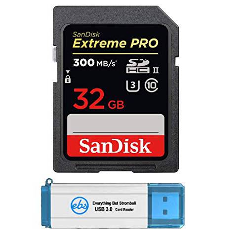 SanDisk 32GB SDHC SD Extreme 프로 메모리 카드 UHS-II Works with 캐논 EOS R, RP 미러리스 카메라 300MB 4K Class 10 (SDSDXPK-032G-ANCIN) 번들,묶음 with 1 Everything But Stromboli 3.0 Micro/ SD 카드 리더,리더기