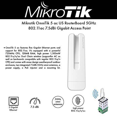 Mikrotik OmniTIK 5 ac (RBOmniTikG-5HacD-US) 5GHz 802.11ac 7.5dBi 기가비트 랜포트 ports for 802.11ac 액세스 Point