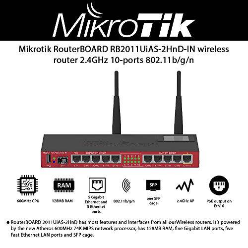 MikroTik RB2011UiAS-2HnD-IN, 4dBi, 30dBm, 600MHz, 128MB, 2. 4GHz, 5xEthernet, 5xGigabit, 1xSFP, PoE Out, USB, L5