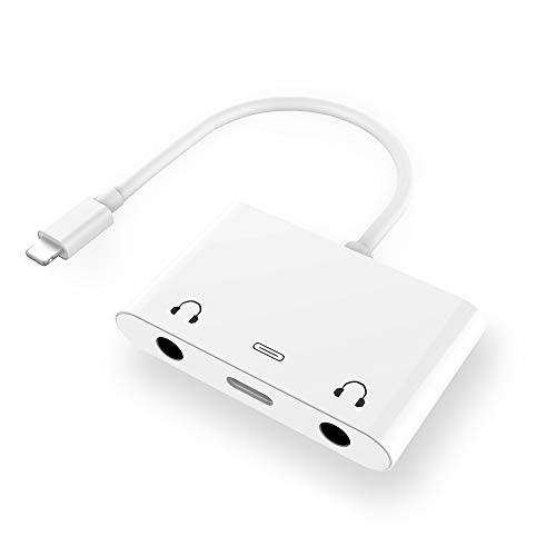 3.5mm headphone분배 스테레오 오디오 충전 Adapter, 3 인 1 이중 3.5mm headphone분배 with 충전 Port for iPhone XR/ X/ 11/ 8/ 7 패드 Pod, 오디오 Output for 3.5mm Earphone, 헤드폰 스피커 and More