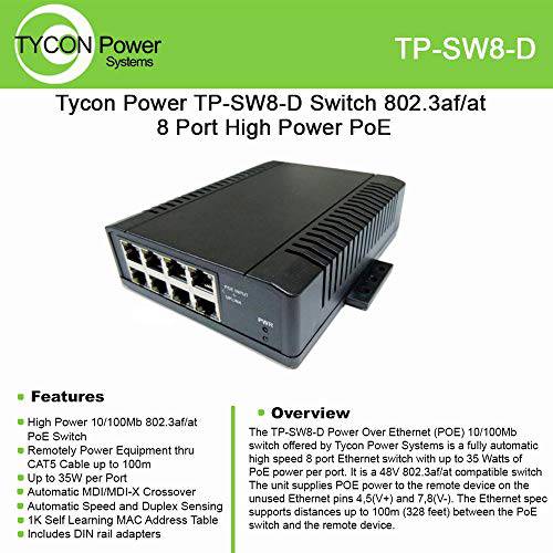 Tycon 파워 TP-SW8-D 802.3af/ at 8 Port 고 파워 POE 10/ 100BASET switch