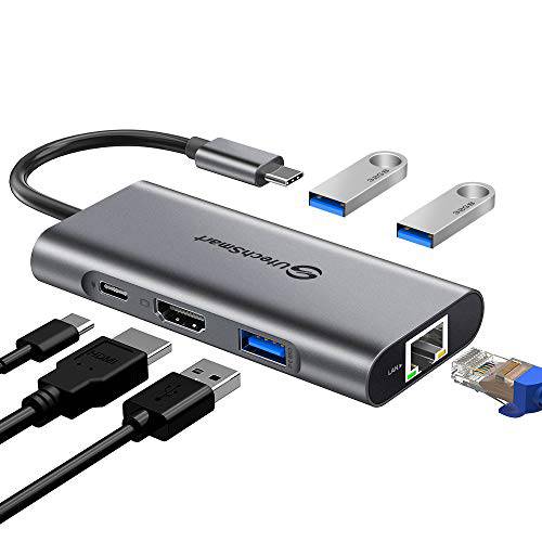 USB C 허브 UtechSmart 6 in 1 USB C to HDMI 변환기 1000M 랜포트 파워 Delivery PD Type C 충전 Port 3 USB 3.0 포트 변환기 호환 맥북 프로 Chromebook XPS and USB C Devices with for