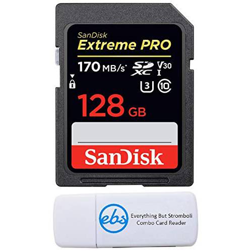 SanDisk 128GB SDXC SD Extreme 프로 메모리 카드 Works with 후지필름 X-T30, X-A3, X-프로1 미러리스 카메라 Class 10 4K (SDSDXXY-128G-GN4IN) 번들,묶음 with 1 Everything But Stromboli 멀티 Slot 카드 리더,리더기