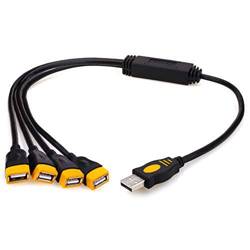 USB Y Splitter, wishacc USB 2.0 A Male to 4 USB Female 4-Port 고속 허브 파워 케이블 연장 Jack Y Data 스플리터 변환기 케이블