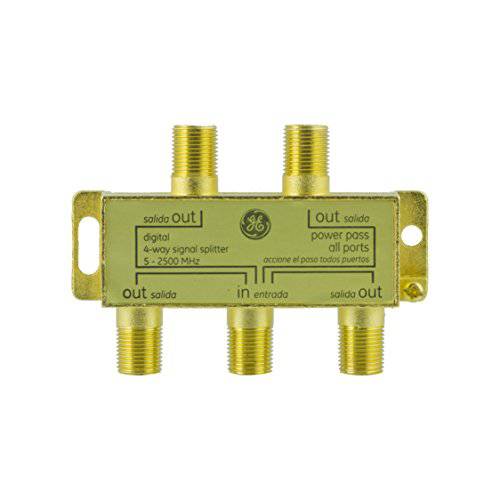 GE 디지털 4-Way 동축, Coaxial,COAX 케이블 Splitter, 2.5 GHz 5-2500 MHz, RG6 Compatible, Works with HD TV, Satellite,  고속 Internet, Amplifier, Antenna,  금도금 Connectors, Corrosion Resistant, 33527
