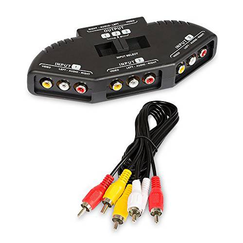 Fosmon A1602 RCA 분배기 3-Way 오디오 비디오 RCA Switch 박스 RCA 케이블 Connecting 3 RCA Output 장치 to Your TV with for