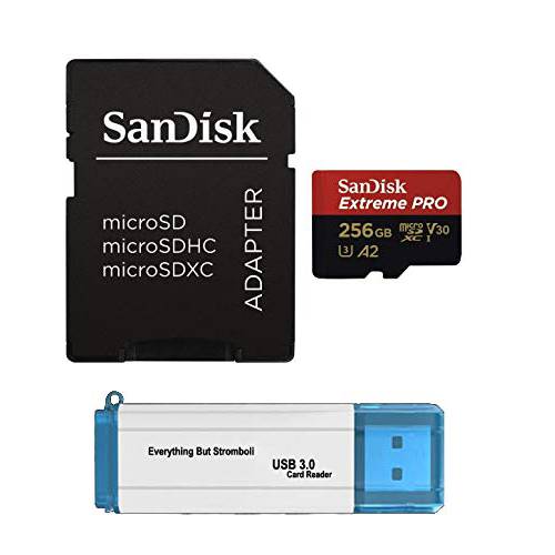 SanDisk 256GB 미니 SDXC Extreme 프로 메모리 카드 Works with 삼성 갤럭시 S9, S9+, S8, S8 Plus, S7, S7 날 UHS-1 U3 A2 번들,묶음 with (1) Everything But Stromboli 3.0 Micro/ SD 카드 리더,리더기