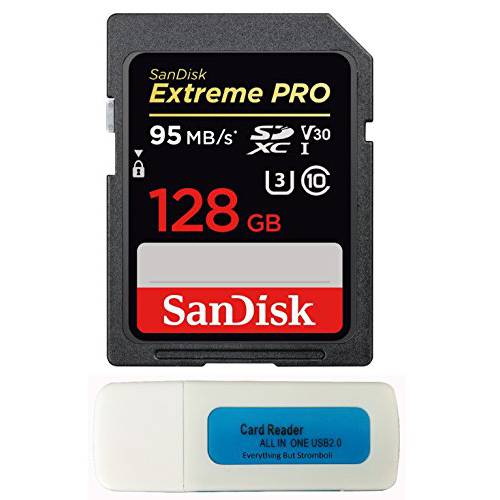 SanDisk 128GB SDXC Extreme 프로 메모리 카드 번들,묶음 Works with 파나소닉 루믹스 GH5, GH4, G7, GX85 미러리스 카메라 4K V30 (SDSDXXY-128G-GN4IN) 플러스 (1) Everything But Stromboli (TM) Combo 카드 리더,리더기