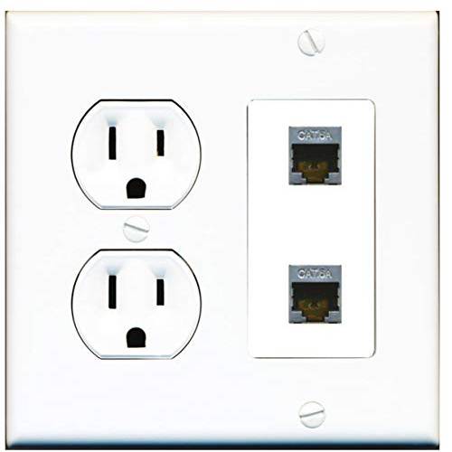 15 Amp 라운드 파워 Outlet 2 Port Cat6a Shielded 랜포트 벽면 Plate White