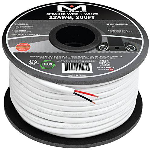 Mediabridge 12AWG 2-Conductor 스피커 와이어 (200 Feet,  하얀) - 99.9% 산소 프리 구리  ETL Listed& CL2 Rated for in-Wall 사용 (Part SW-12X2-200-WH)