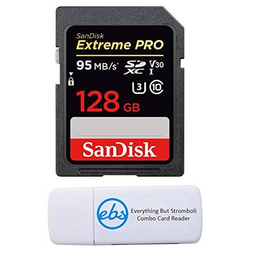 SanDisk 128GBSDXC SD Extreme 프로 메모리 카드 번들,묶음 Works with 소니 Alpha a6400 미러리스 카메라 (ILCE-6400/ B) 4K V30 U3 (SDSDXXY-128G-GN4IN) 플러스 (1) Everything But Stromboli (TM) Combo 카드 리더,리더기