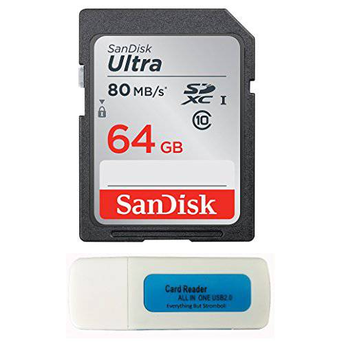 SanDisk 64GB SDXC SD 울트라 메모리 카드 Works with 캐논 Powershot SX720 HS, SX730 HS, SX740 HS 카메라 UHS-I (SDSDUNR-064G-GN6IN) 번들,묶음 with (1) Everything But Stromboli Combo 카드 리더,리더기