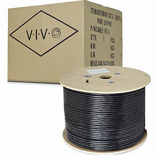 VIVO 블랙 500ft Bulk Cat6, Full Copper 랜선, 랜 케이블, 23 AWG | Cat-6 Wire, Waterproof, Outdoor, 다이렉트 Burial (CABLE-V014)
