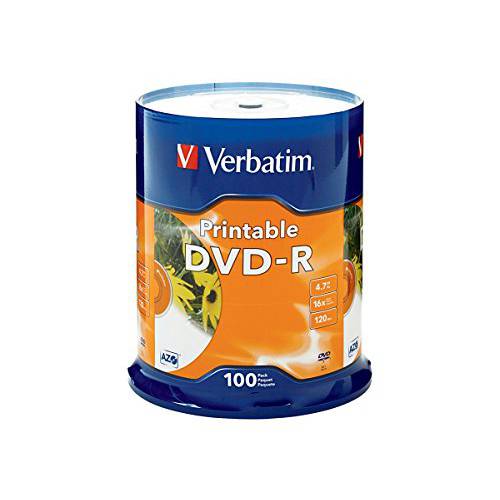 Verbatim DVD-R 4.7GB 16X White 잉크젯 인쇄가능 - 100pk Spindle, 100-Disc (95153)