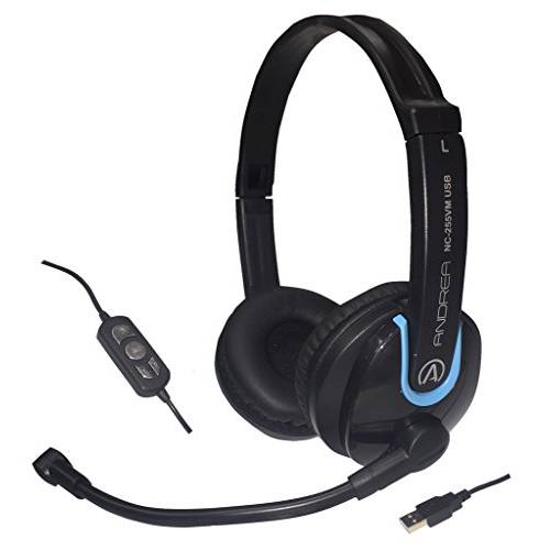 Andrea Communications NC-255VM USB On-Ear 스테레오 USB 컴퓨터 헤드폰,헤드셋 with Noise-Canceling Microphone, in-Line Volume/ 음소거 Controls, and Plug