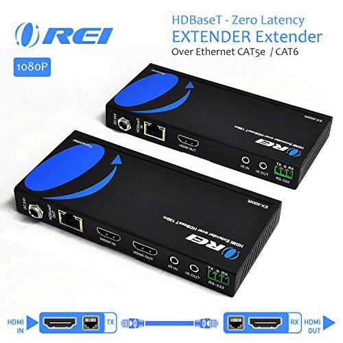 OREI HDBaseT HDMI 확장기 over Cat5e/ 6 이더넷 랜 케이블 - up to 500 Feet - IR, HDMI Loop-out, RS-232, PoC, HDMI Balun (EX-500 IR)