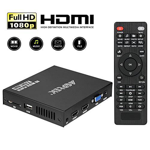 1080P Media 플레이어 with 이중 HDMIOutpus, 휴대용 MP4 플레이어 for Video/ Photo/ Music 지원 USB Drive/ SD Cards/ HDD - HDMI/ AV/ VGA Output