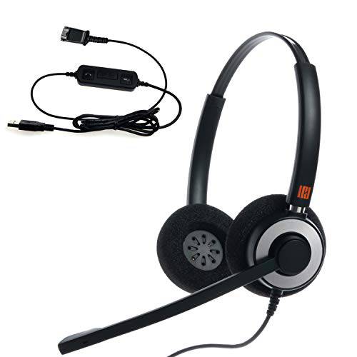 IPD IPH-165 Binaural NC 헤드폰,헤드셋 with USB 변환기 케이블 to PC with 음소거 Switch and 볼륨 컨트롤러 for Skype, Skype 사무용 and Other 소프트 휴대폰