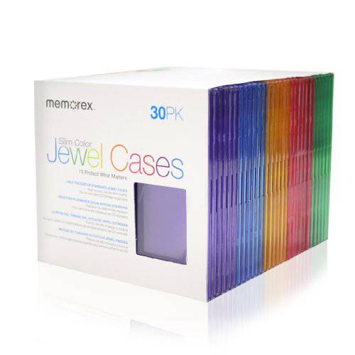 Memorex 30-Pack 슬림 CD Jewel 케이스 (5mm)- 다양한 컬러