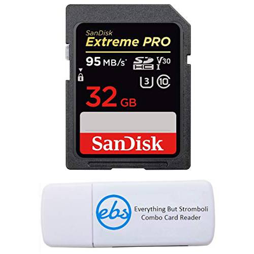 SanDisk 32GB SDHC SD Extreme 프로 메모리 카드 Works with 캐논 EOS Rebel SL2, SL1, T4i, T6s 디지털 DSLR 카메라 4K (SDSDXXG-032G-GN4IN) 번들,묶음 with (1) Everything But Stromboli Combo 카드 리더,리더기