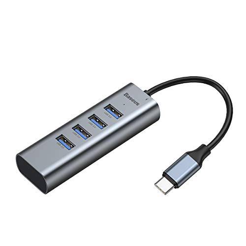 USB C 허브 3.0, Baseus 알루미늄 USB Type-C 허브 3.0 with 60W PD 충전 Port and 4 USB3.0 Ports, USB C to 파워 Delivery 충전 Port 변환기 for 맥북 Pro, Chromebook, XPS, 갤럭시 S10/ S9, and More