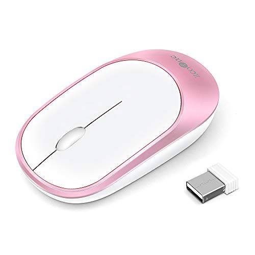 슬림 무선 마우스, ZCOONE 컴퓨터 마우스 2.4G 무소음 클릭 무선 옵티컬, Optical 마우스 with USB 블루투스리시버 for Laptop, MacBook, Desktop, PC, Notebook- White and Pink