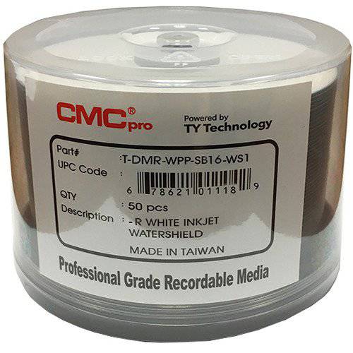 CMC 프로 - 강화 byTY Technology Watershield 글로시 White 잉크젯 허브 16X DVD-R - 50-Pack