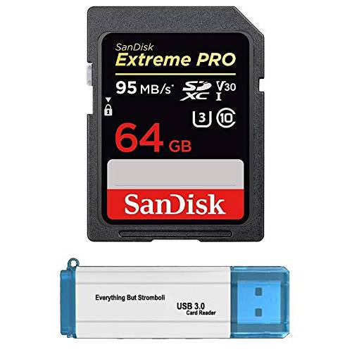SanDisk Extreme 프로 64GB 메모리 카드 Works with Nikon D5300, D850, D3300, A900, D3400 DSLR 카메라 SDXC 4K 번들,묶음 with (1) Everything But Stromboli 3.0 SD/ 미니 리더,리더기
