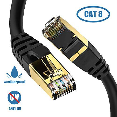 Cat8 랜선, 랜 케이블 Outdoor&Indoor 6FT 헤비 듀티 고속 26AWG Cat8 랜 네트워크 케이블 40Gbps 2000Mhz 금도금 RJ45 커넥터 내후성 S FTP UV Resistant 라우터,공유기 게이밍 모뎀 with for