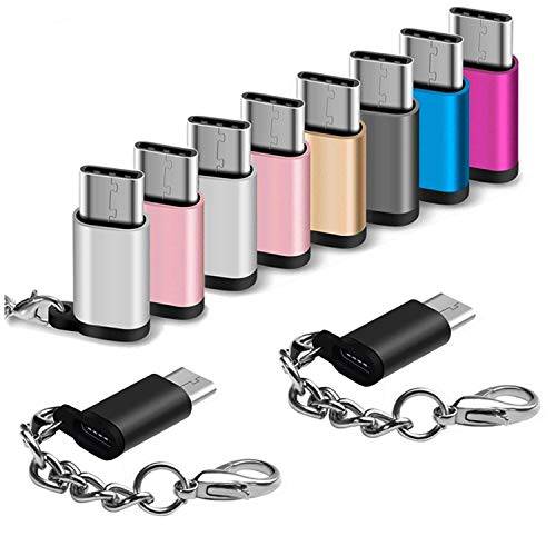 USB Type C 변환기 10 Pack 미니 USB Female to USB-C Male 컨버터 안드로이드 케이블 커넥터 with 키체인,키링,열쇠고리 충전 호환 삼성 갤럭시 S10 S9 S8 플러스 S9+ Note 10 10+ 9 8 LG V30 V20 G7 G6 G5 Pixel 3 Moto