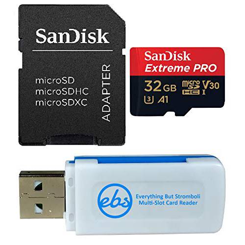 SanDisk 32GB 미니 SDHC Extreme 프로 메모리 카드 Works with DJI 오즈모 액션 카메라 (SDSQXCG-032G-GN6MA) Class 10, UHS-1, U3, 4K, 번들,묶음 with (1) Everything But Stromboli SD, 마이크로SD 카드 리더,리더기