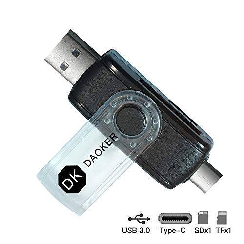 DAOKER 메모리 카드 변환기, 2 인 1 USB3.0/ USB C 카드 리더,리더기, USB C OTG 변환기 and USB 3.0 휴대용 메모리 카드 리더,리더기 for SDXC, SDHC, SD, MMC, RS-MMC, MICR …