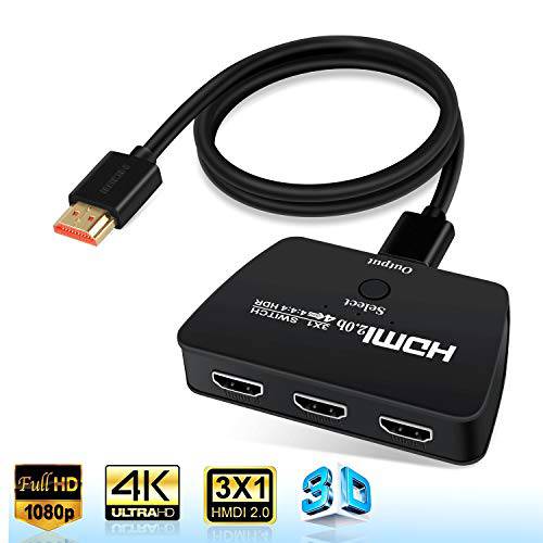 4K@60Hz HDMI 스위치 NEWCARE HDMI 분배기 3 in 1 Out 3-Port HDMI분배기, 모니터분배기 Selector support 4K 3D HDCP2.2 HDMI2.0 HDR Apple TV 4K Fire Stick HDTV PS4 게임 콘솔 PC and More. for