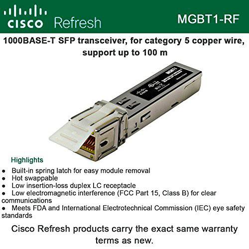 Cisco Refresh MGBT1 트랜시버 with 기가비트 랜포트 (GbE) 1000BASE-T Mini-GBIC (MGBT1-RF) 재충전,재생산