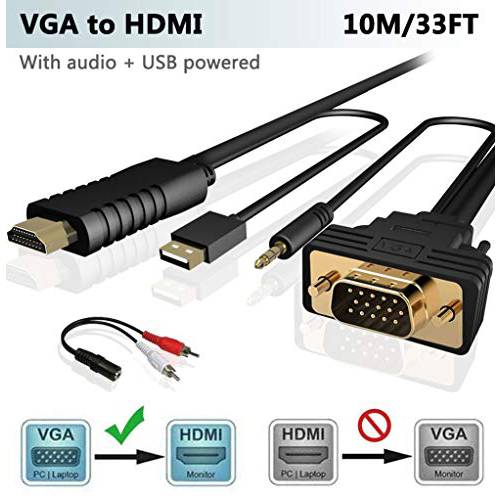VGA to HDMI 케이블 10m 30 Feet Old PC to New TV 모니터 HDMI FOINNEX VGA to HDMI 케이블 오디오 연결 Old PC 노트북 a VGA Output to New 모니터 HDTV.Male to Male All-in-ONE with with for with