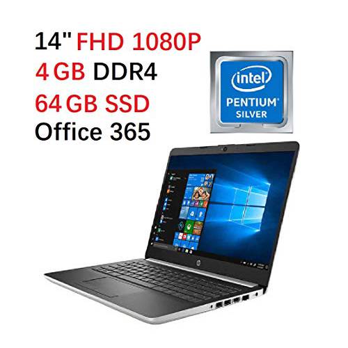 Flagship 2019 HP 14 FHD 노트북 | Intel Quad-Core Pentium Silver N5000 Up to 2.7Ghz |4GB DDR4 | 64GB eMMC SSD | 사무실 365 Personal-1yr | Win 10 S| 지원 up to 256G 미니 SD 엑스트라 스토리지