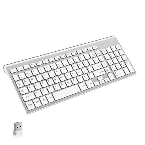 무선 Keyboard, J JOYACCESS 2.4G 슬림 and 소형, 콤팩트 무선 Keyboard-White+ Silver