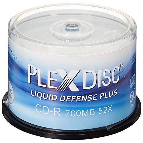 PlexDisc WaterResistant 글로시 White 잉크젯 작성가능 CD-R 52x 700MB 80 Min, 50 Disc Spindle