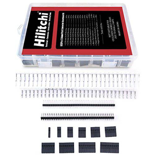 Hilitchi 635 Pcs 40 핀 2.54mm Pitch Single Row 핀 Headers, 커넥터 하우징 Female, Male/ Female 핀 커넥터 Kit
