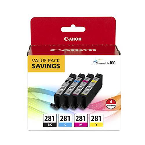 Canon CLI-281 Black, Cyan, 마젠타, 자홍색 and Yellow 4 잉크 Pack, 호환가능한 to IB4120, MB5420, MB5120, IB4020, MB5020, MB5320