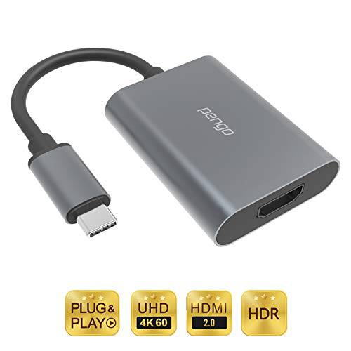 Pengo USB-C to HDMI 2.0 어댑터 (HDR), Project 4K60hz HDR 컨텐츠 from Type-C HDR 디바이스 Like iPadPro 2018+, 맥북맥북프로 2017+, 아이맥/ 프로 2017+ w/ Mojave 10.14+ & iOS 12.4+ to 외장 HDR 모니터