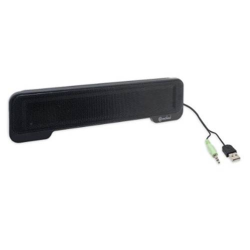 Syba USB 전원 3.5mm 오디오 노트북 스피커 CL-SPK20138 Clip-On 사운드바 - 휴대용 소형, 콤팩트 여행용 스테레오 스피커 바 모양뚜껑디자인 Uses USB for 파워 3.5mm Jack for 오디오 Black.