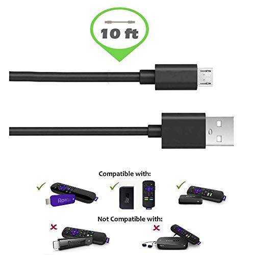 롱 10FT USB PowerCable 와이어 케이블 for Roku Express, Roku TV스틱, Roku Premier, FireTV (Cable only, AC 변환기 not Included/ Not 호환가능한 with Roku TV스틱+ &  울트라)