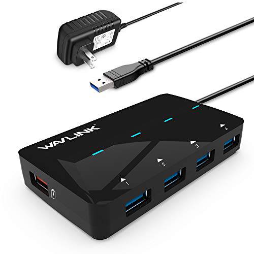 USB 전원 충전 허브, Wavlink USB 허브 with 4 USB 3.0 Data Ports and 1 USB 스마트 충전 Port up to 2.4A, 12V/ 2A 파워 Adapter, USB 분배 지원 for Laptop, PC, Mac, 윈도우