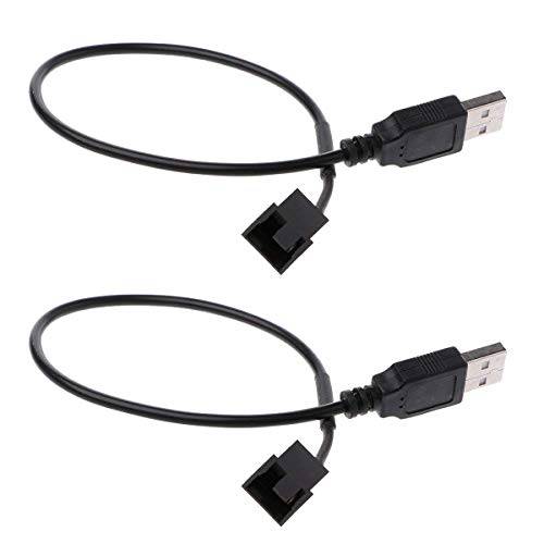 2 Pack USB to 3- 핀/ 4- 핀 PWM 5V USB Sleeved 팬 파워 변환기 케이블, USB to 3 핀/ 4 핀 케이스 팬 변환기 커넥터 Cable(USB-3 핀/ 4 핀 Cable)