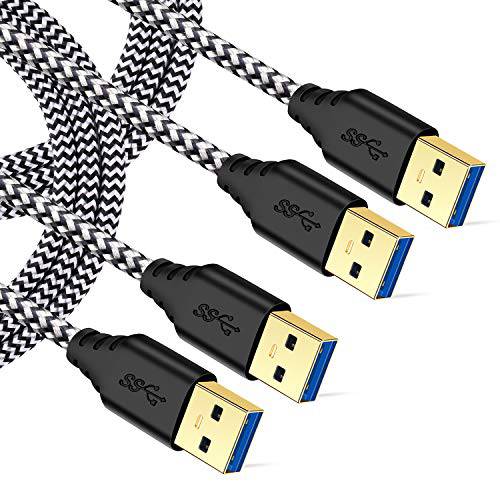 USB to USB 3.0 케이블, Besgoods 2-Pack 6ft Male to Male USB 케이블 Braided USB A to A 케이블 with Gold-Plated 커넥터 호환가능한 for 하드디스크 Enclosures, DVD Player, 노트북 쿨러 - 하얀
