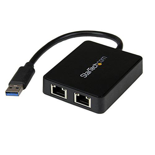 StarTech.com USB 3.0 to 이중 포트 기가비트 랜포트 w/ USB 포트 - 10/ 100/ 100 - USB 기가비트 랜 네트워크 NIC 변환기 ( USB32000SPT), 블랙