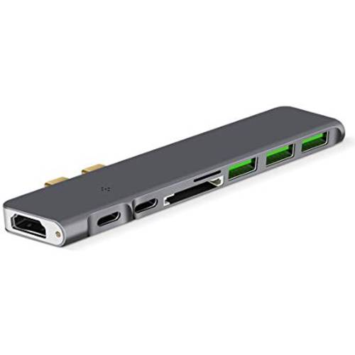 USB C 허브 - 8 인 1 알루미늄 Type C 변환기 Multi-Port 썬더볼트 3 동글 with USB 3.0 Ports, 4K USB C to HDMI, SD/ TF 카드 Reader, 100W PD 고속 충전 for 맥북 프로 13/ 15Inch 2018 (Space Gray)