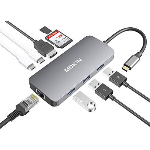 USB C 어댑터 for 맥북 Pro/ Air, 맥 동글 with 3 USB Port, USB C to HDMI, USB C to RJ45 Ethernet, MOKiN 9 인 1 USB C to HDMI Adapter, 100W Pd Charging, USB C to SD/ TF 카드 리더,리더기 USB C 허브